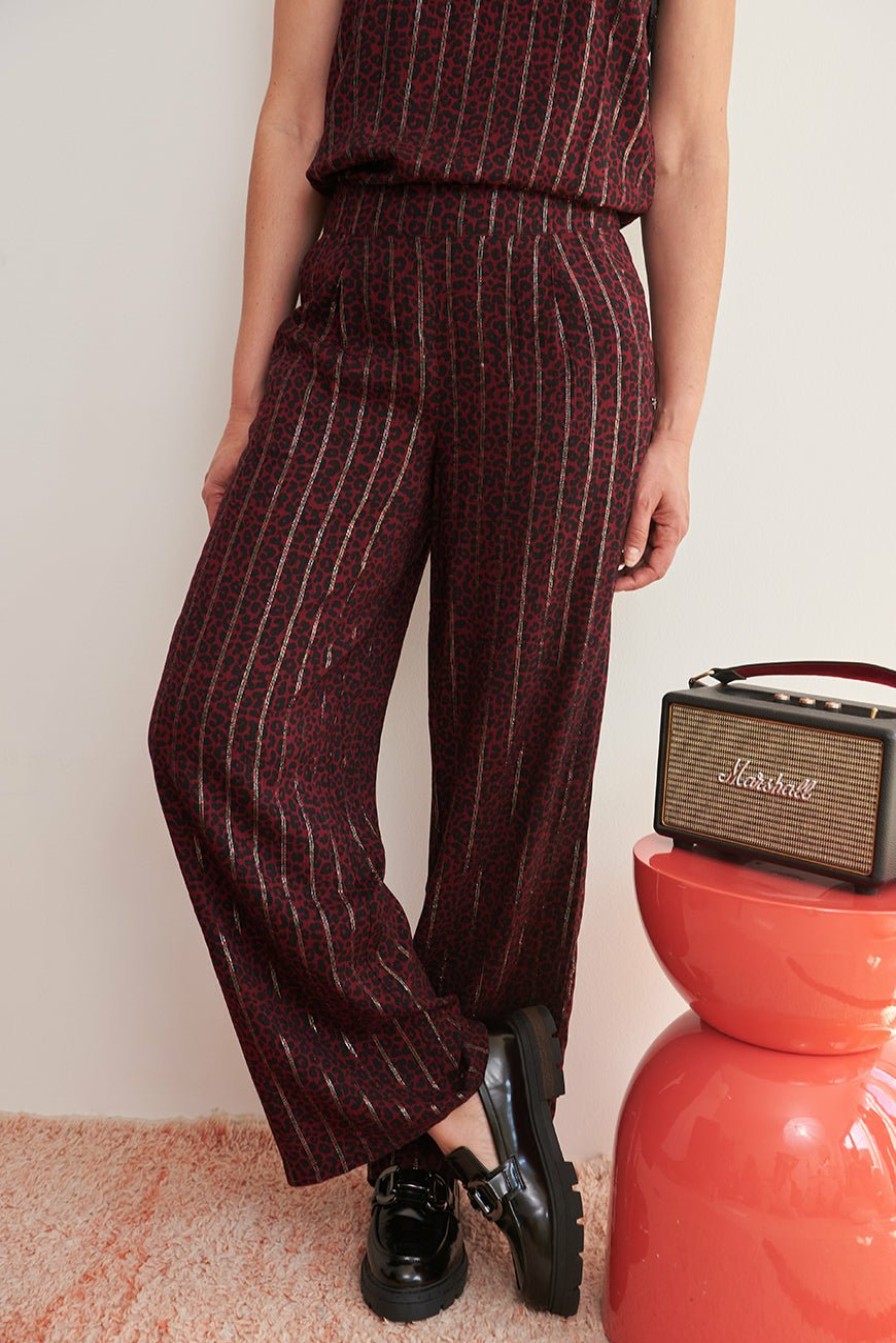 PRÊT-À-PORTER LES PETITES BOMBES | Pantalon Doralie Leopard Print Bordeaux Leopard